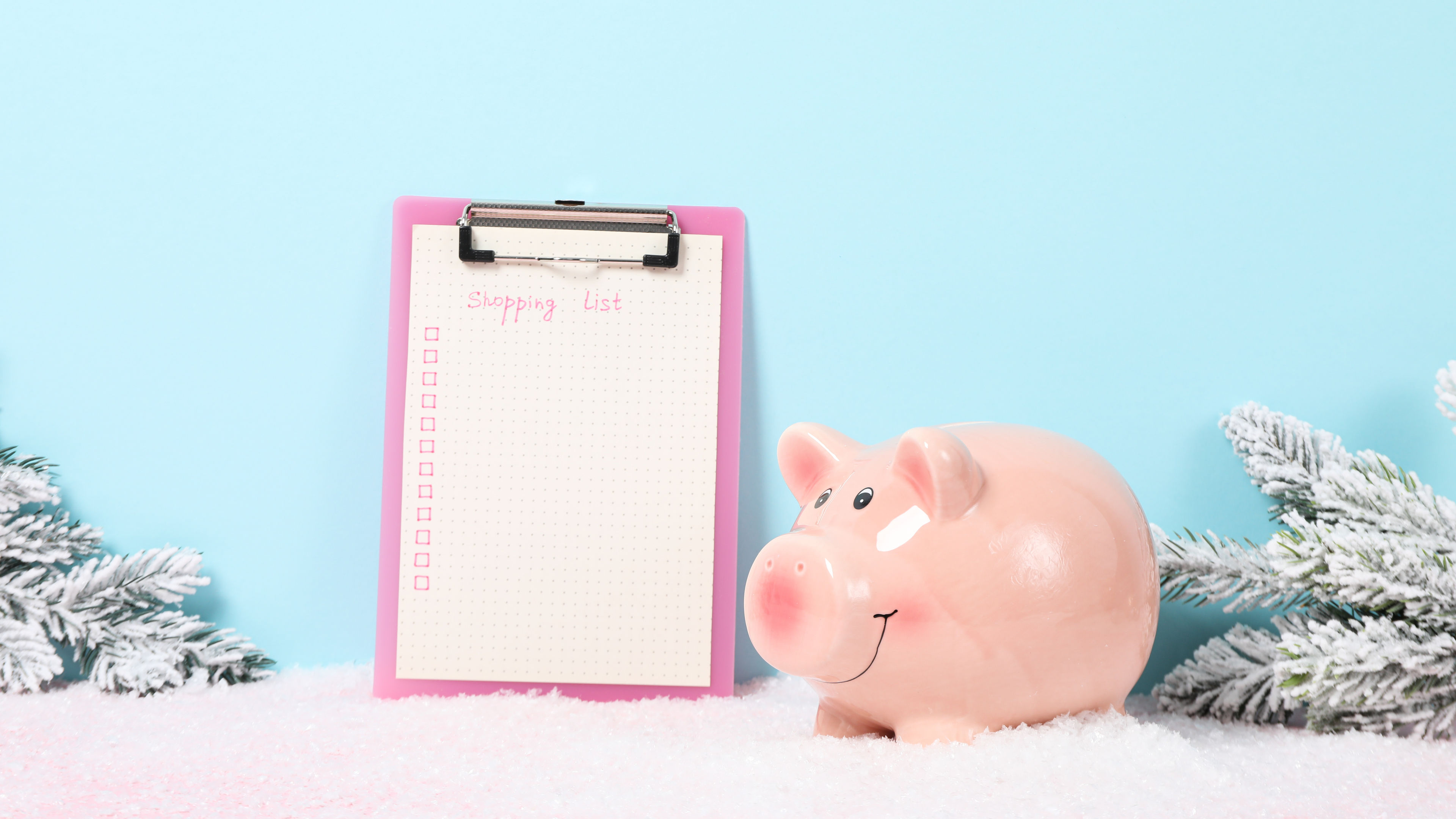 Piggy bank, folder with list 