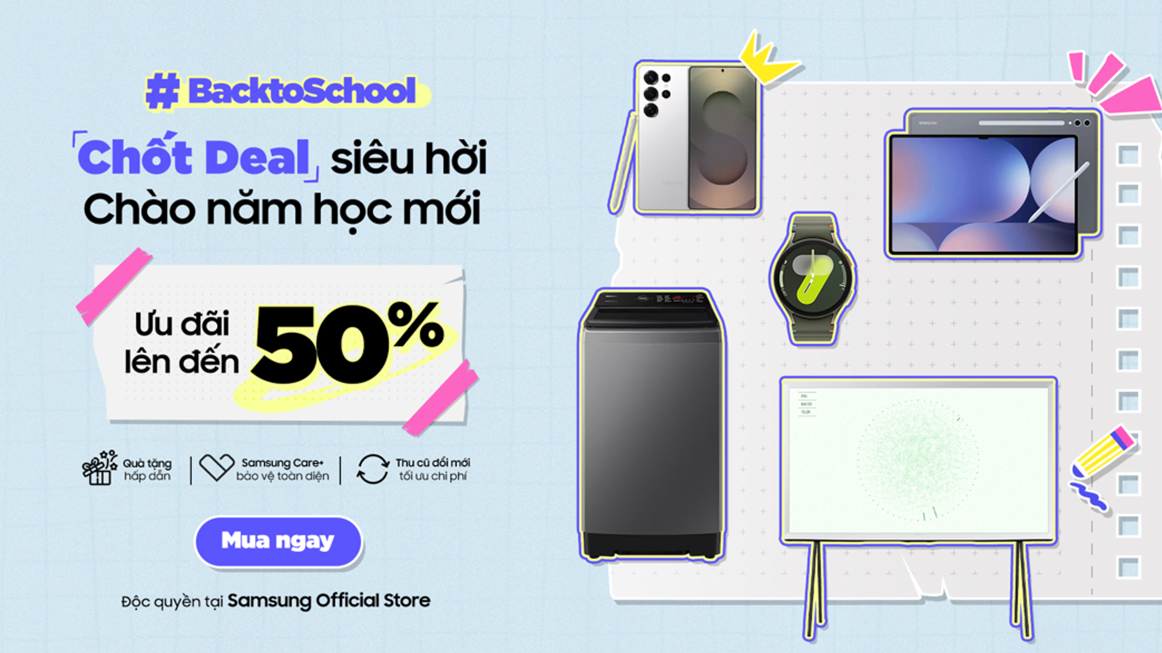 Samsung cung cấp biểu ngữ với các mặt hàng điện tử