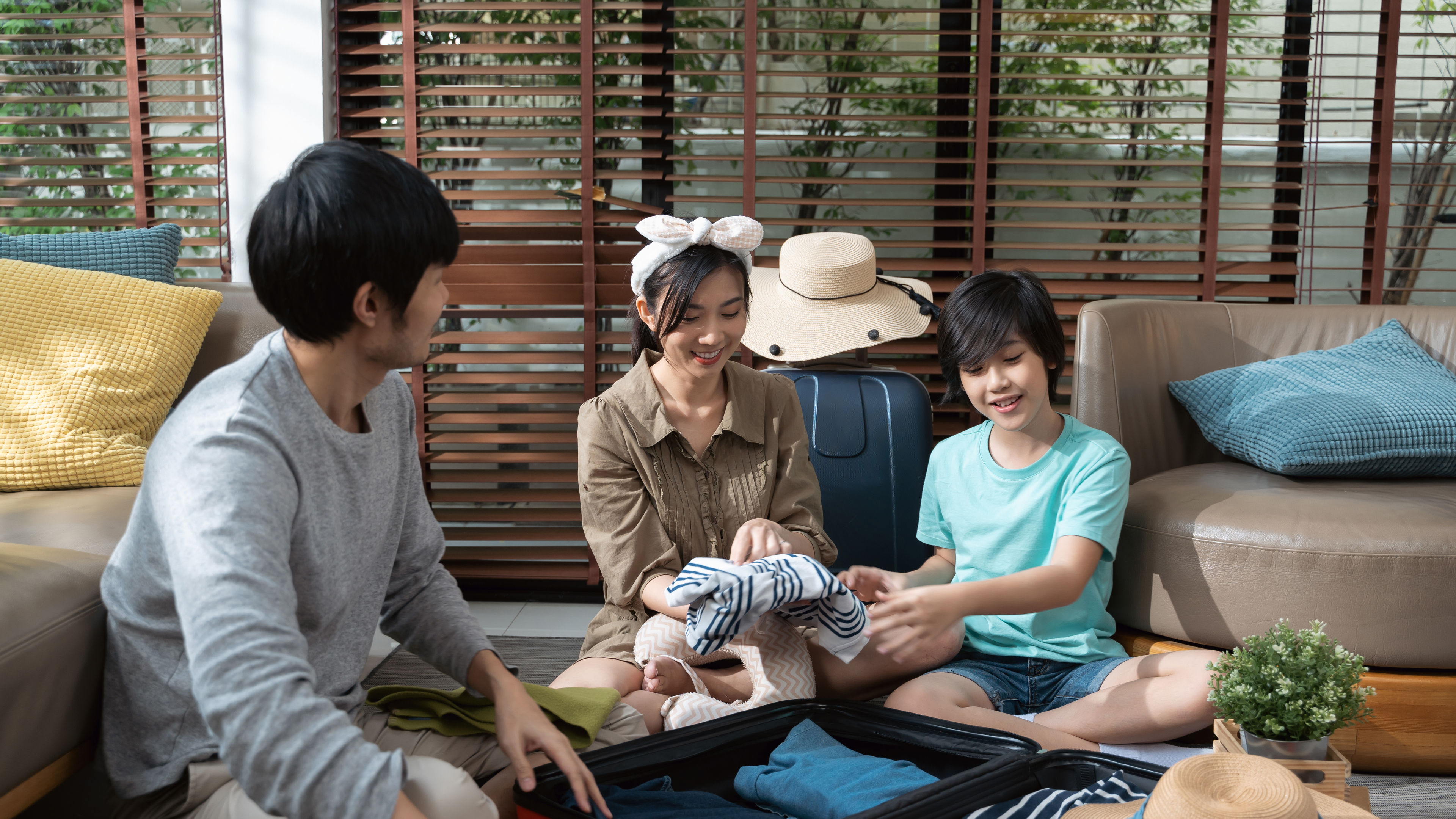 A family getting ready for a trip