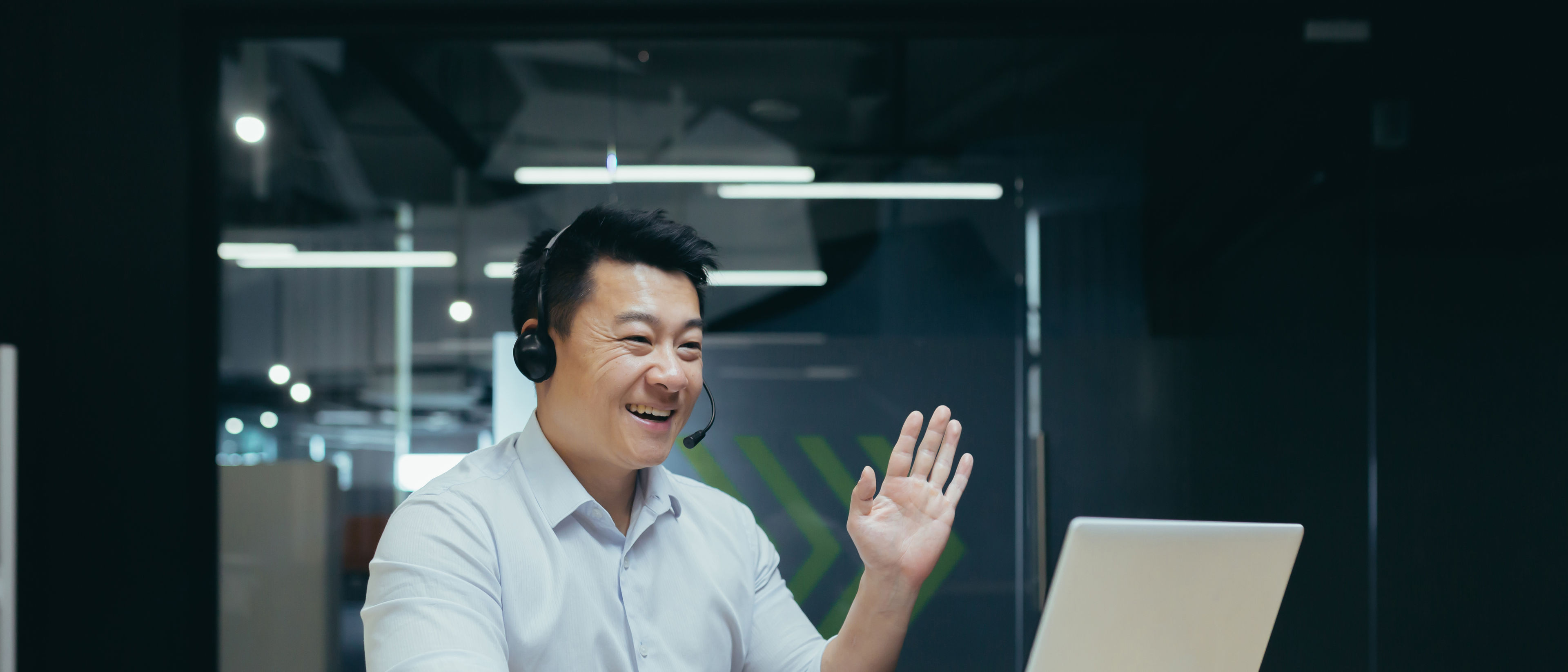 Man conducting online meeting