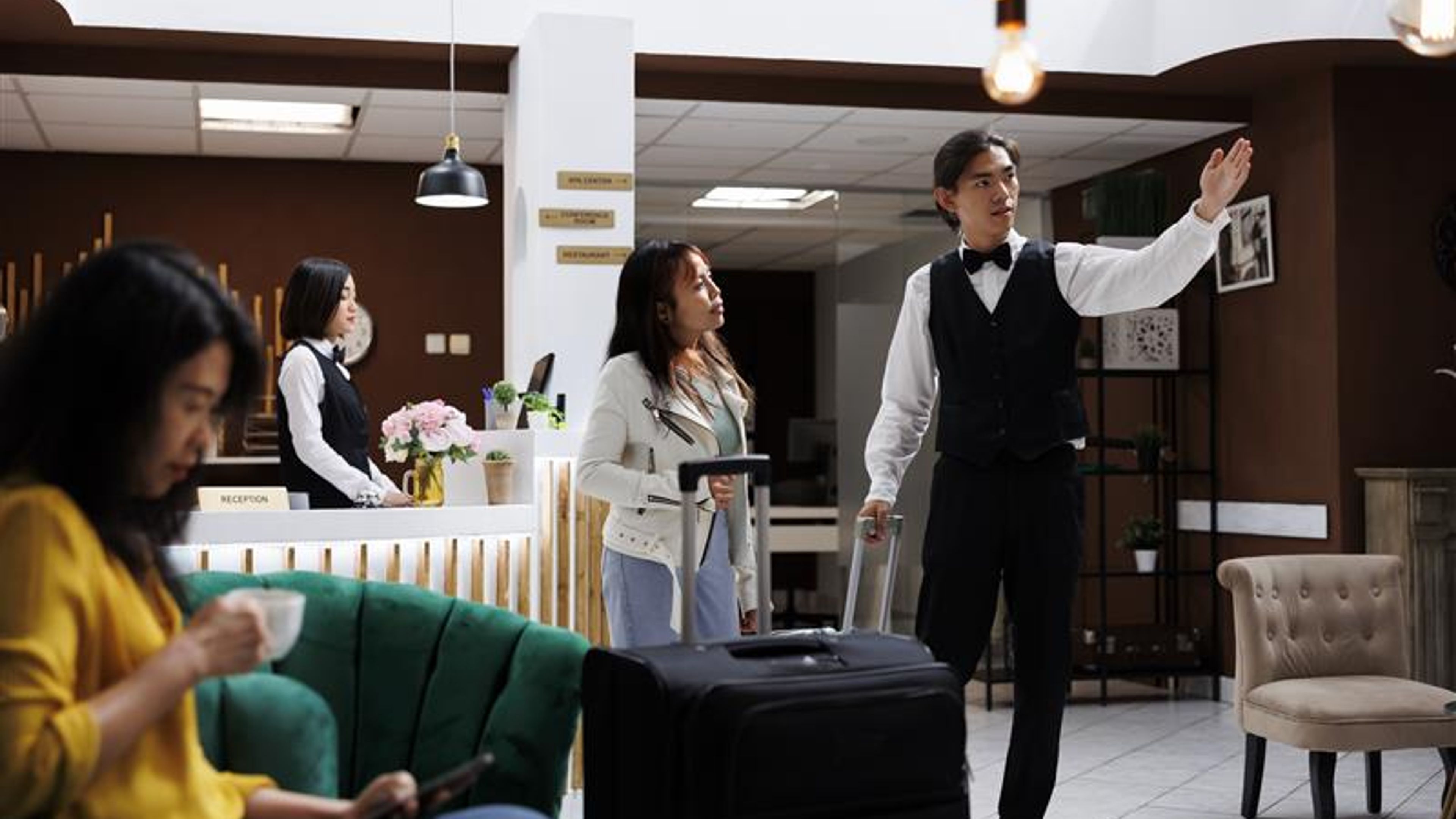 Receptionist giving guest directions