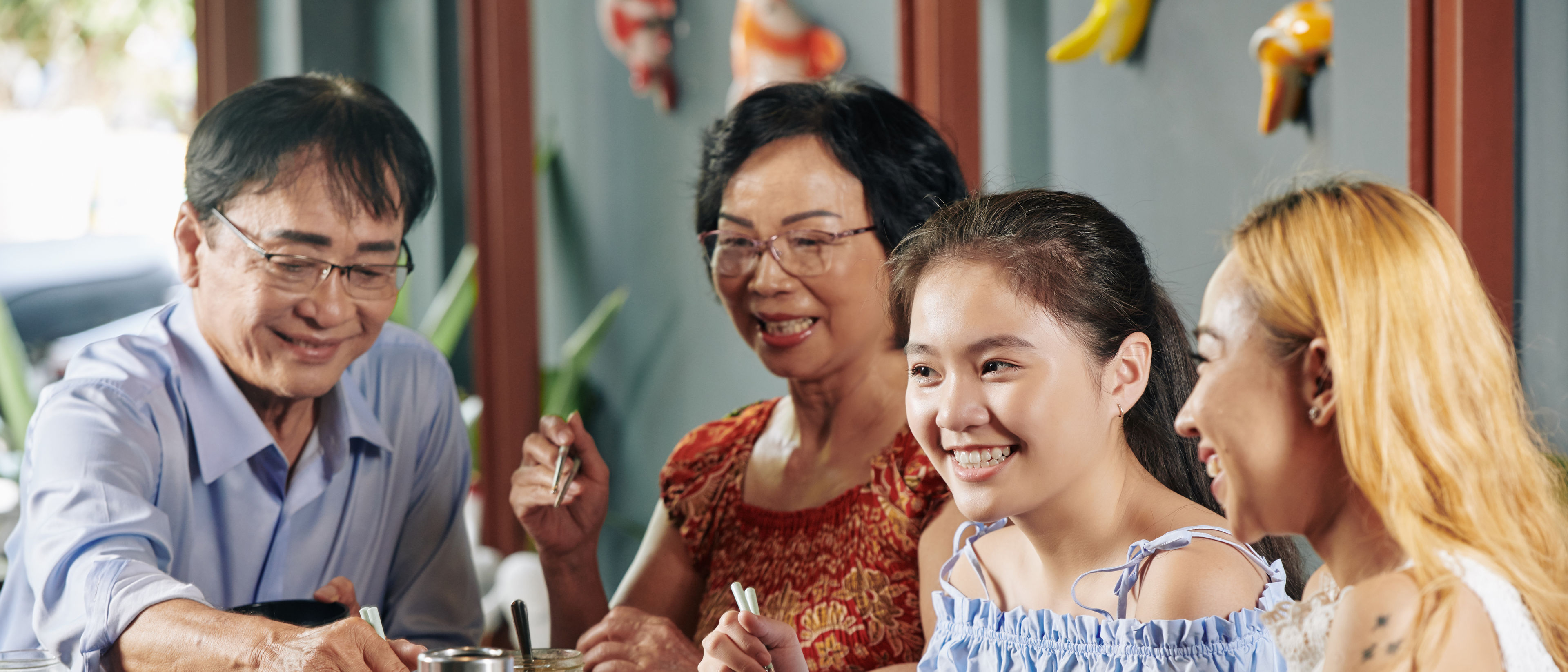 A family enjoying dinner