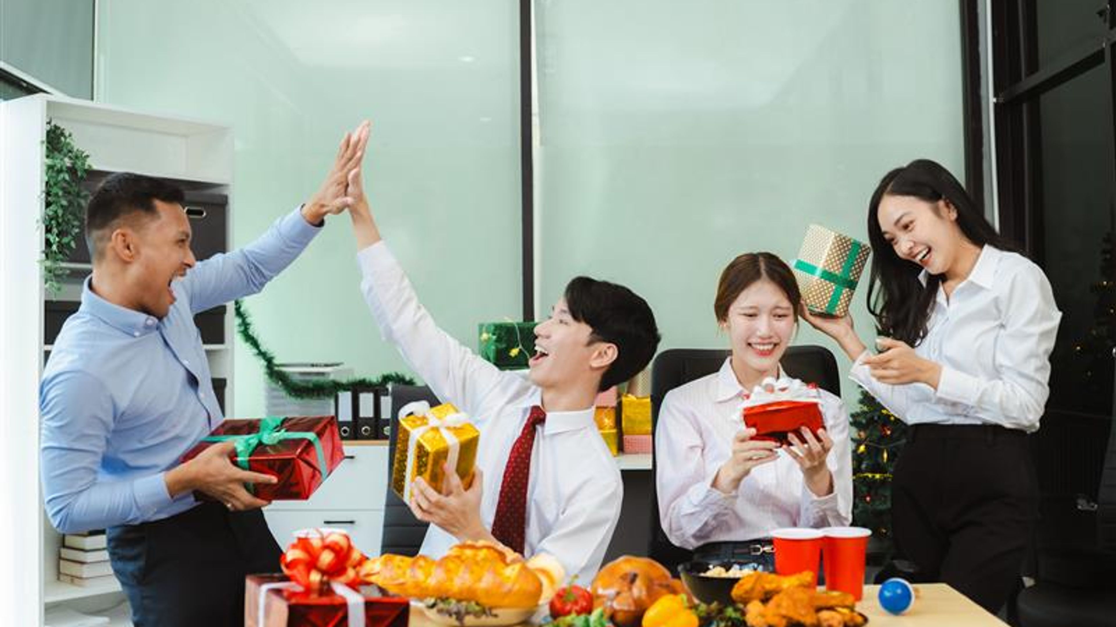 Image of A business team celebrating together 