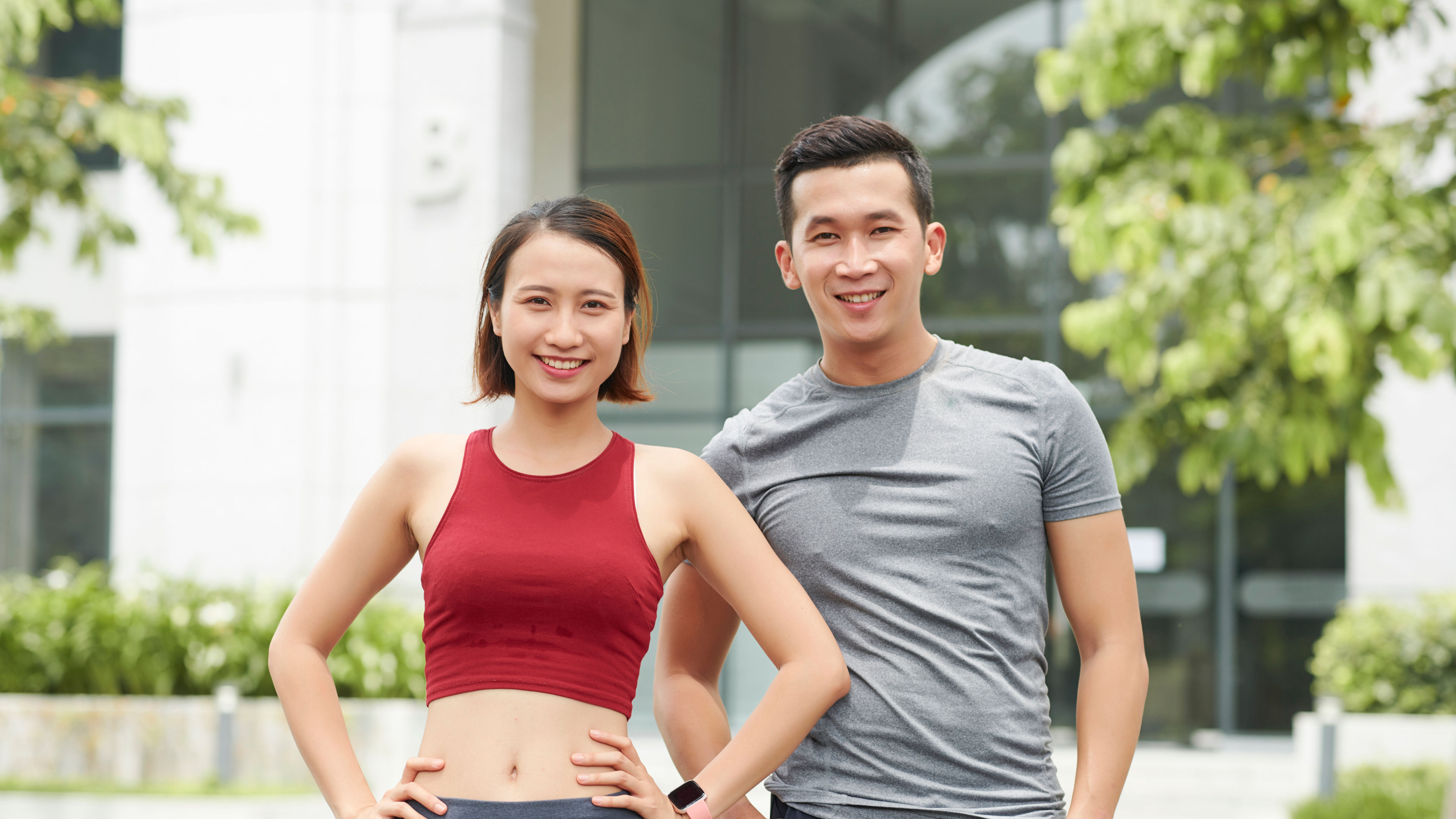 Asian couple in sports dress 