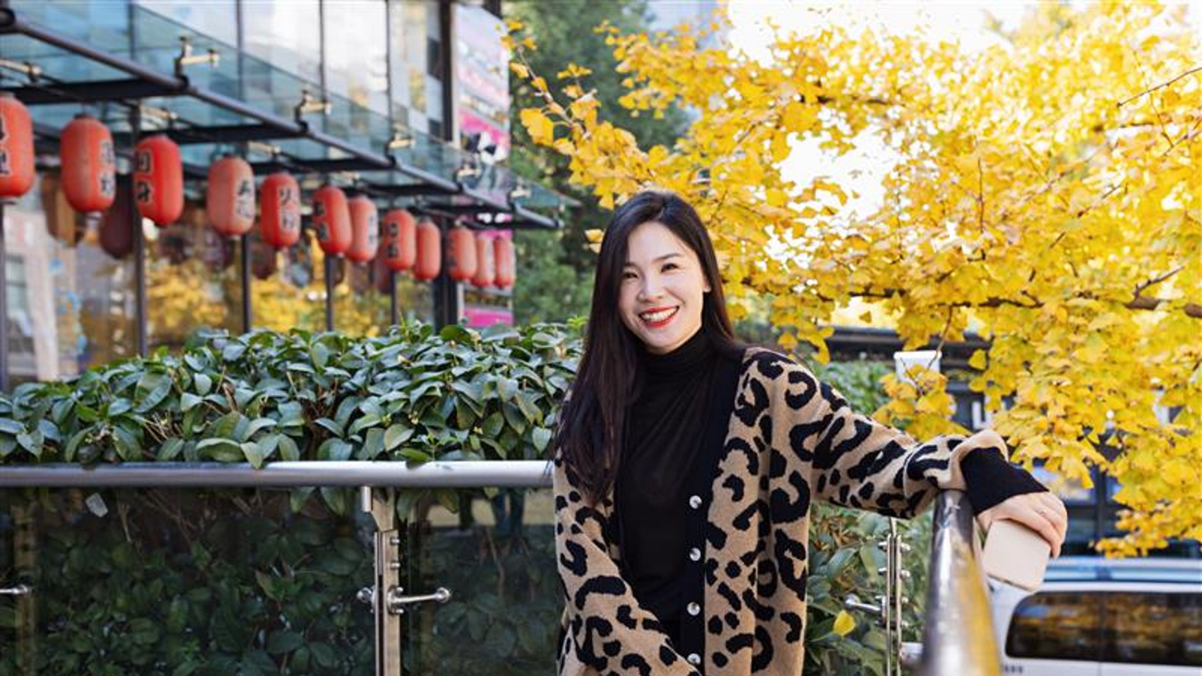Pretty girl wearing fashionable casual clothing at fall season