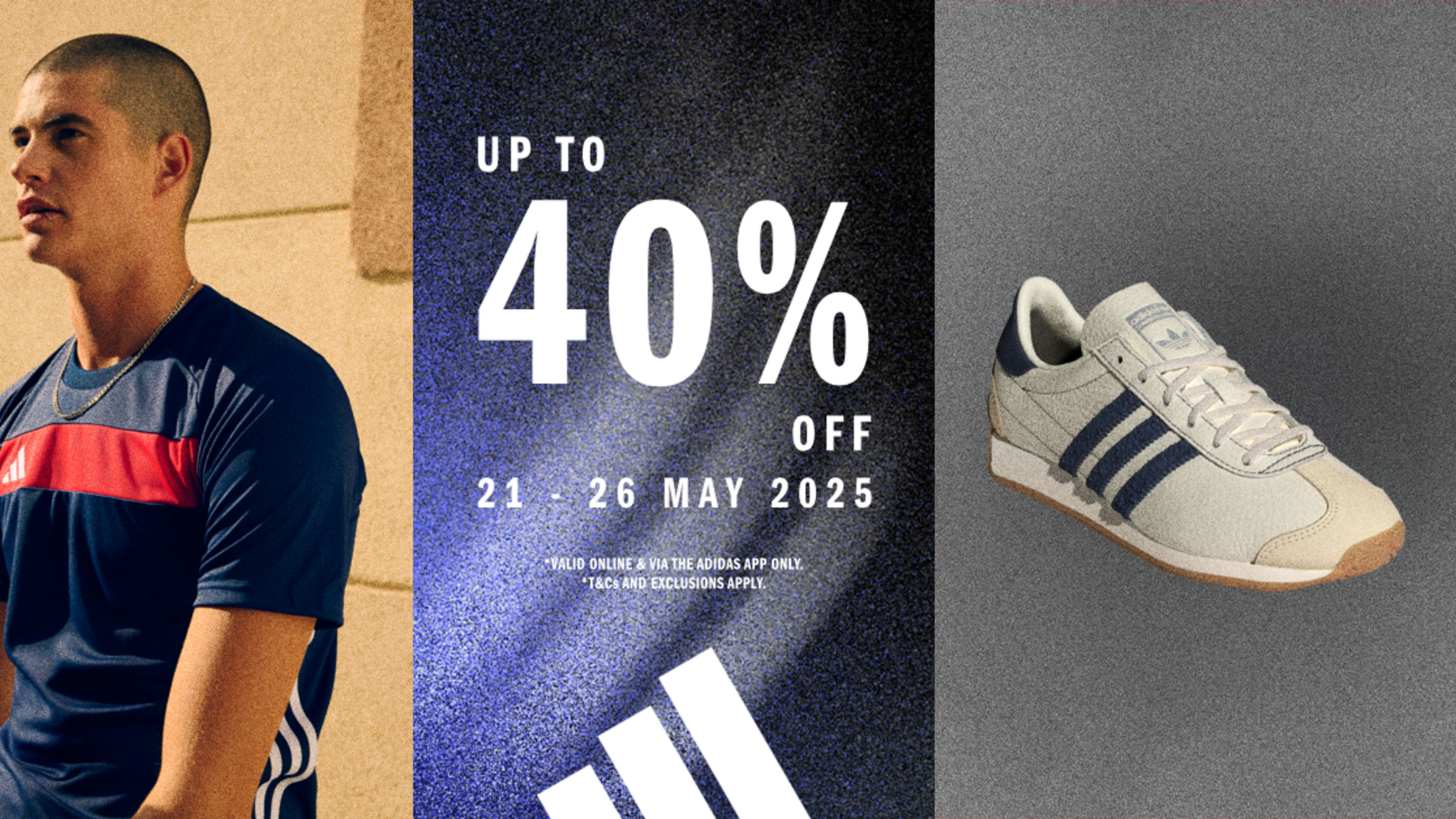 ภาพแบนเนอร์ของ Adidas ลด 40% สําหรับสินค้ากีฬา