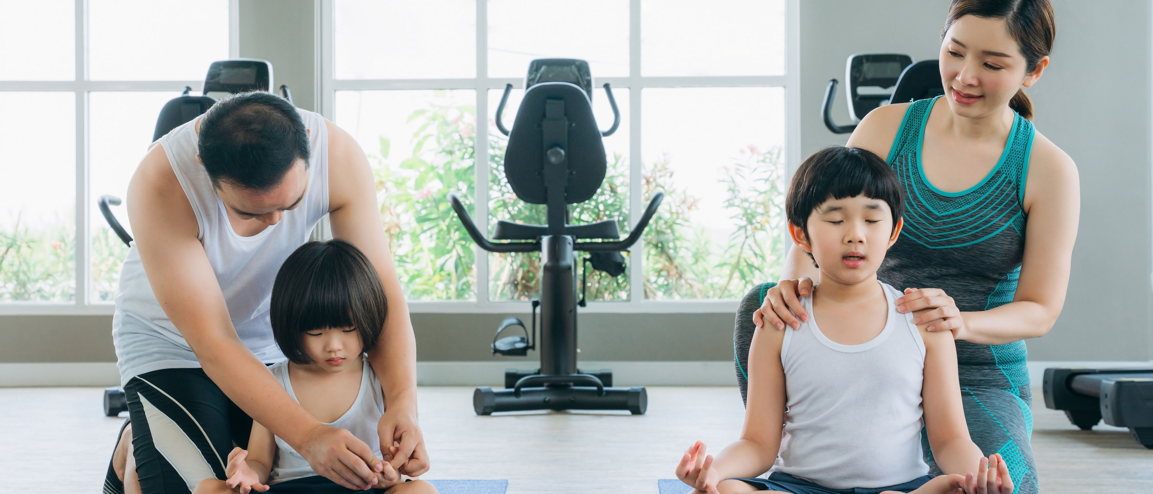 family doing workout