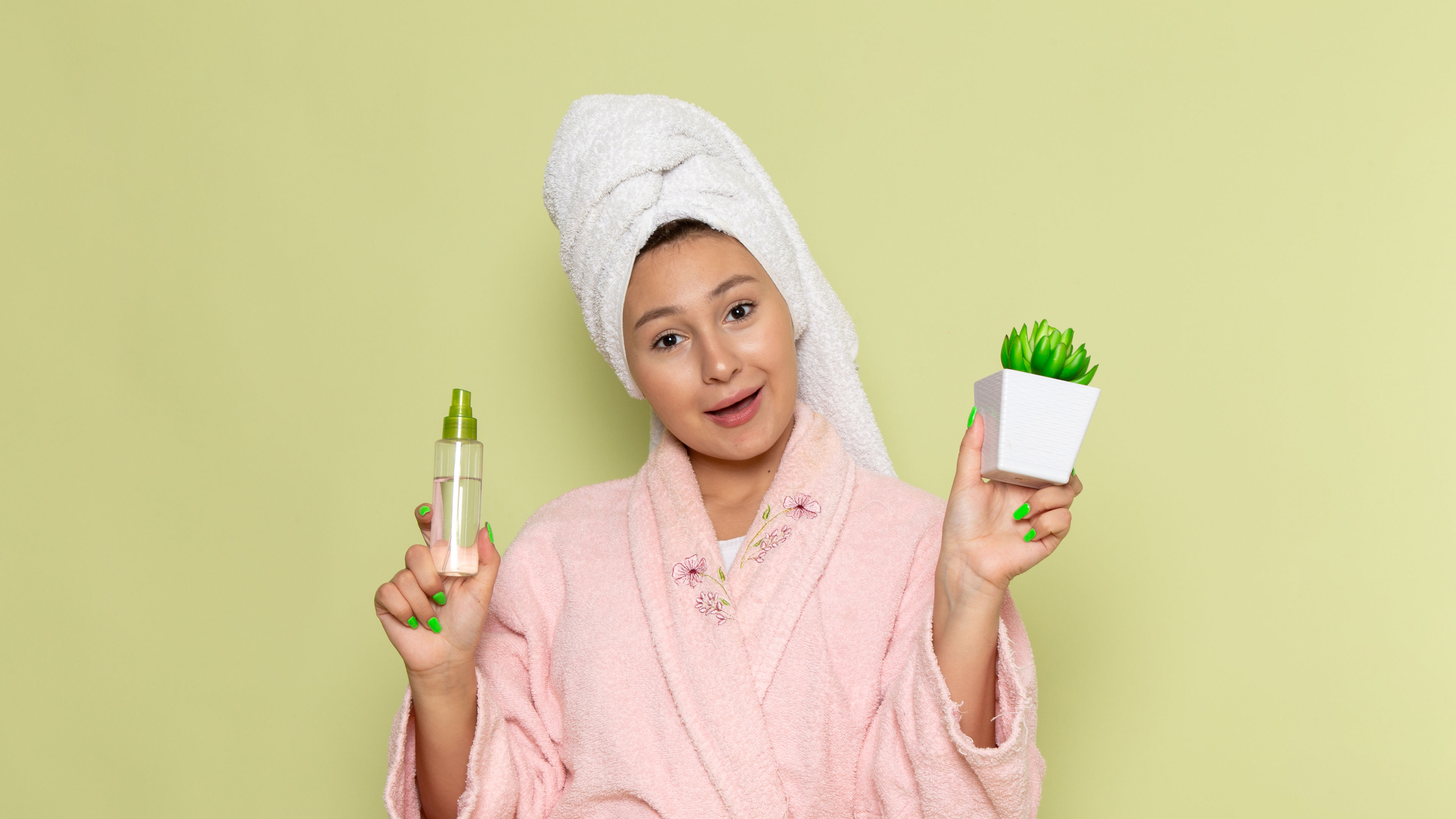 Woman in Robe with beauty product