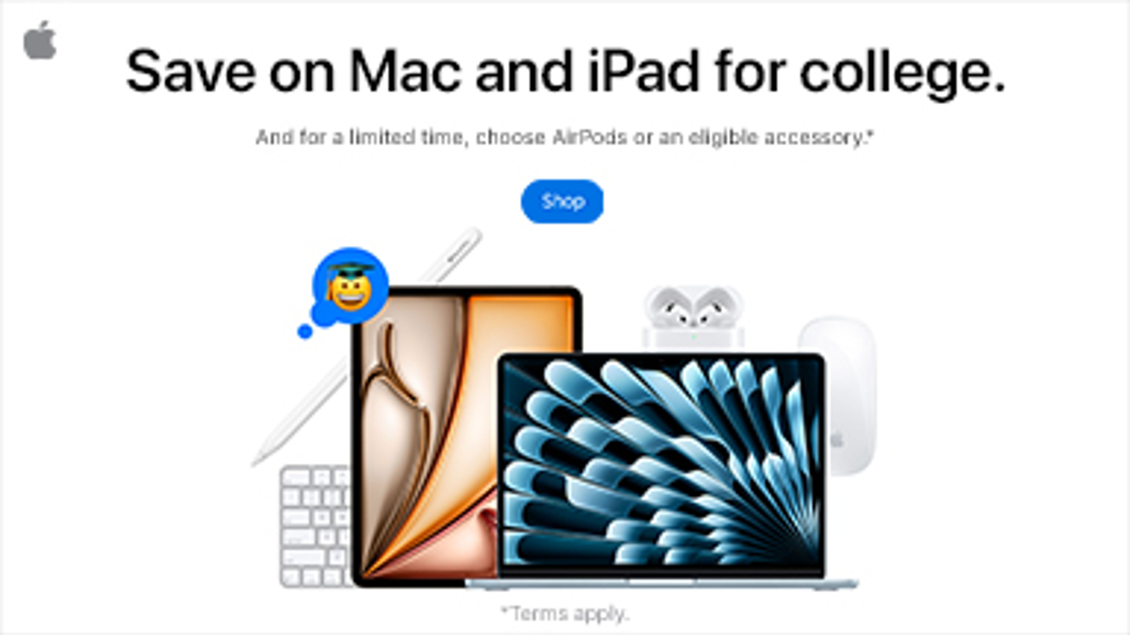 Banner page of Apple describing the education offer
