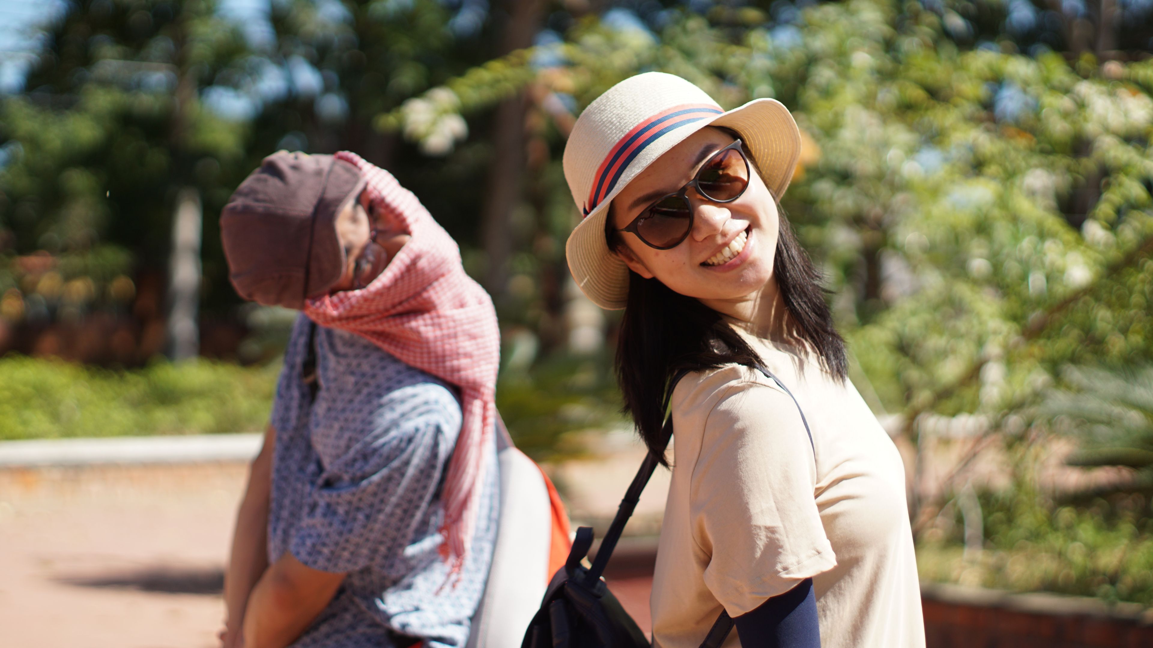 A woman is travelling 