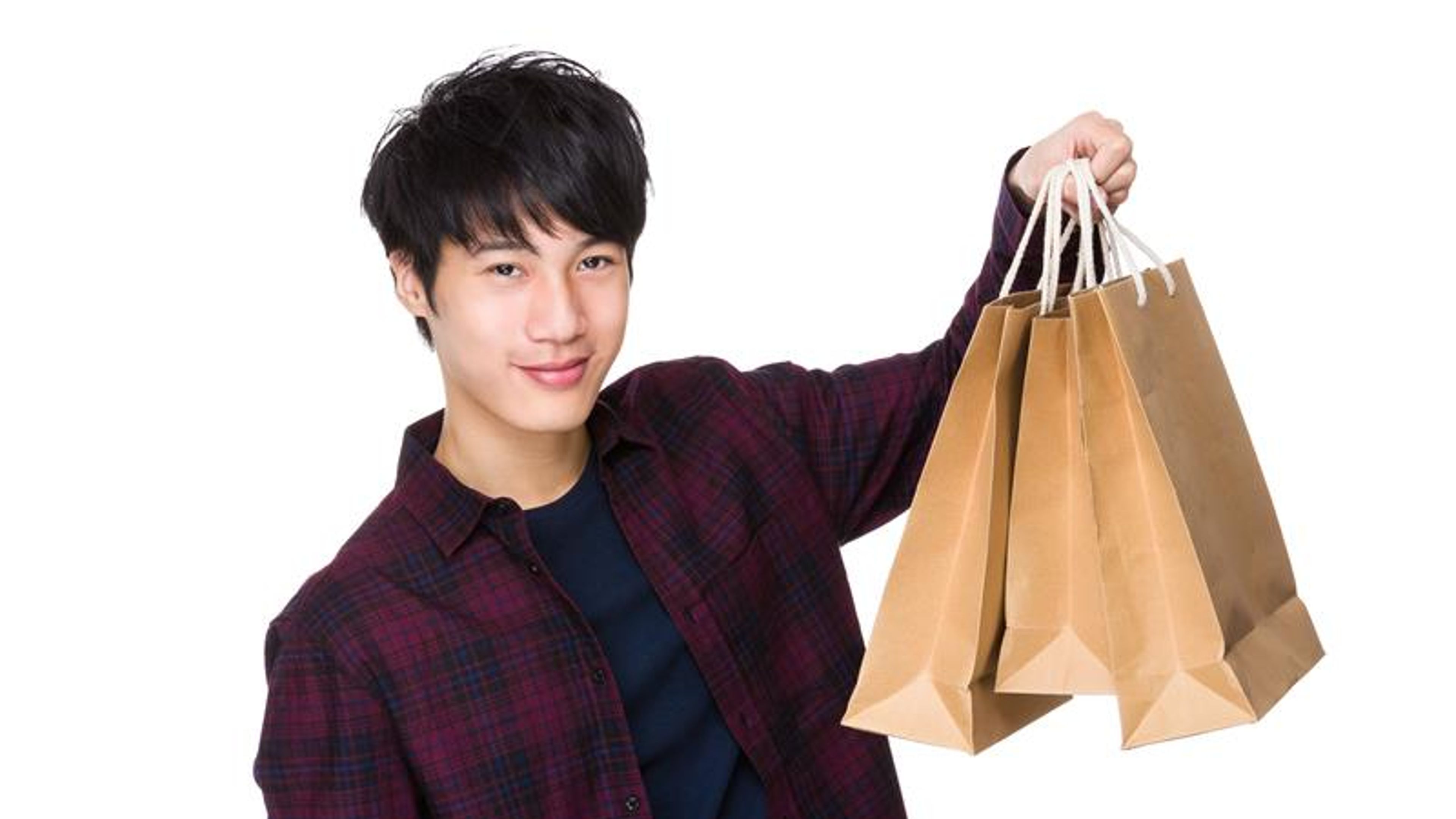 Asian Young Man hold with shopping bag 