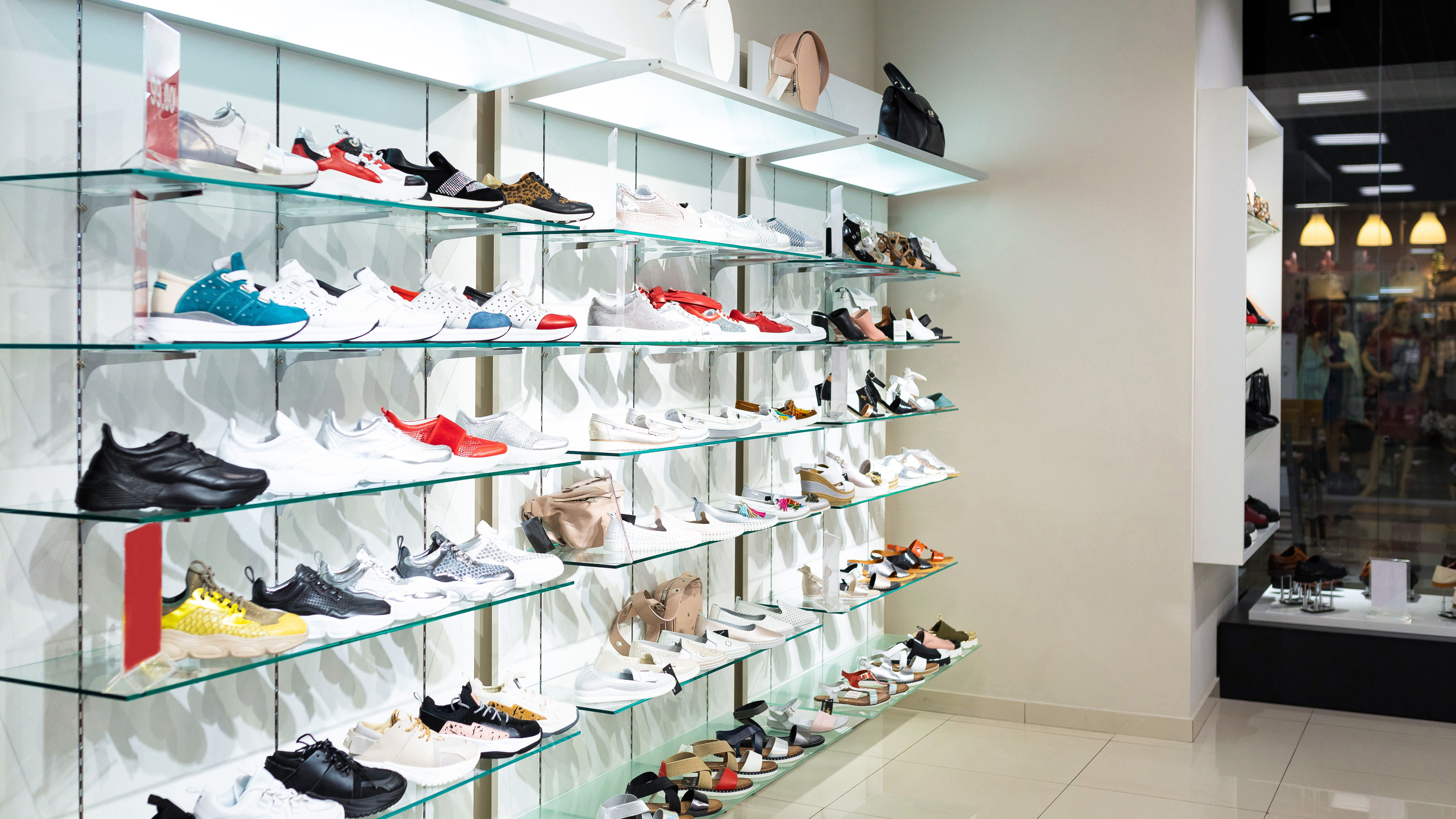A shelf with shoes