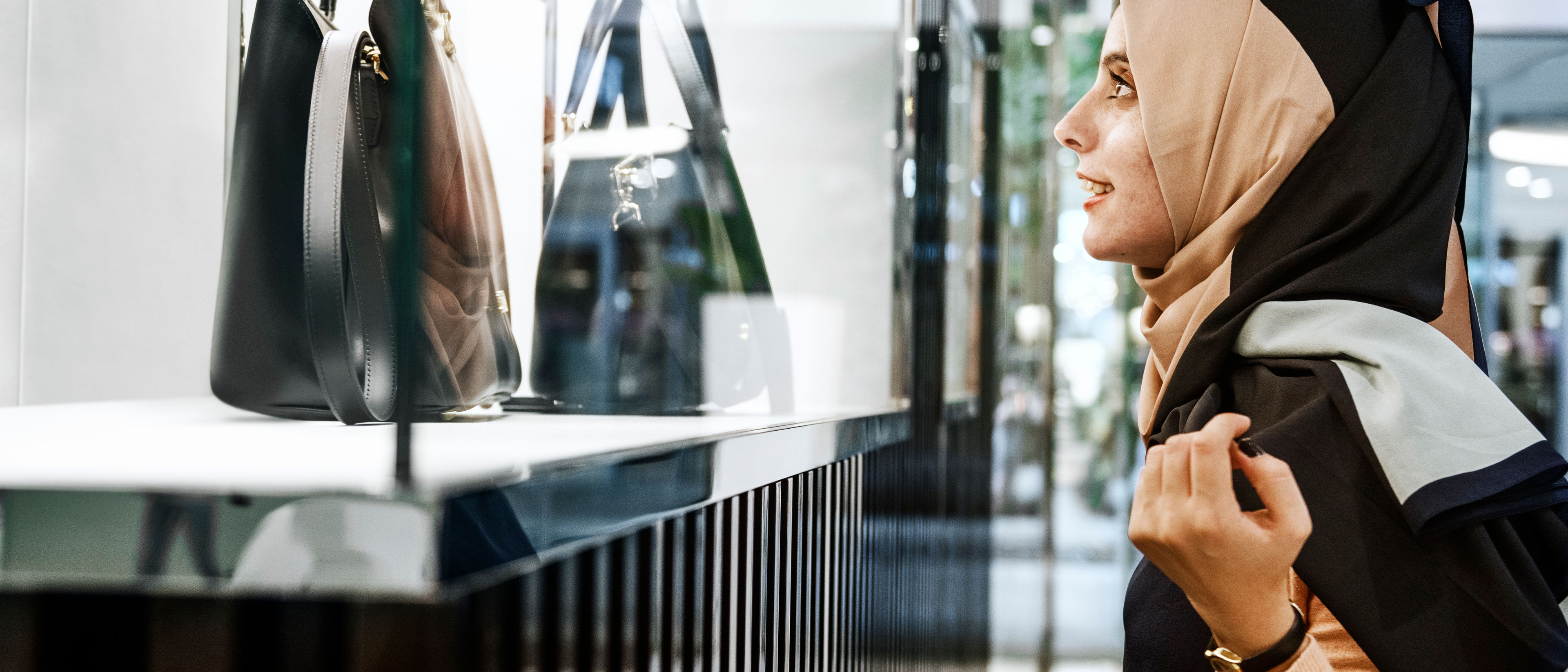 A woman looking at bags