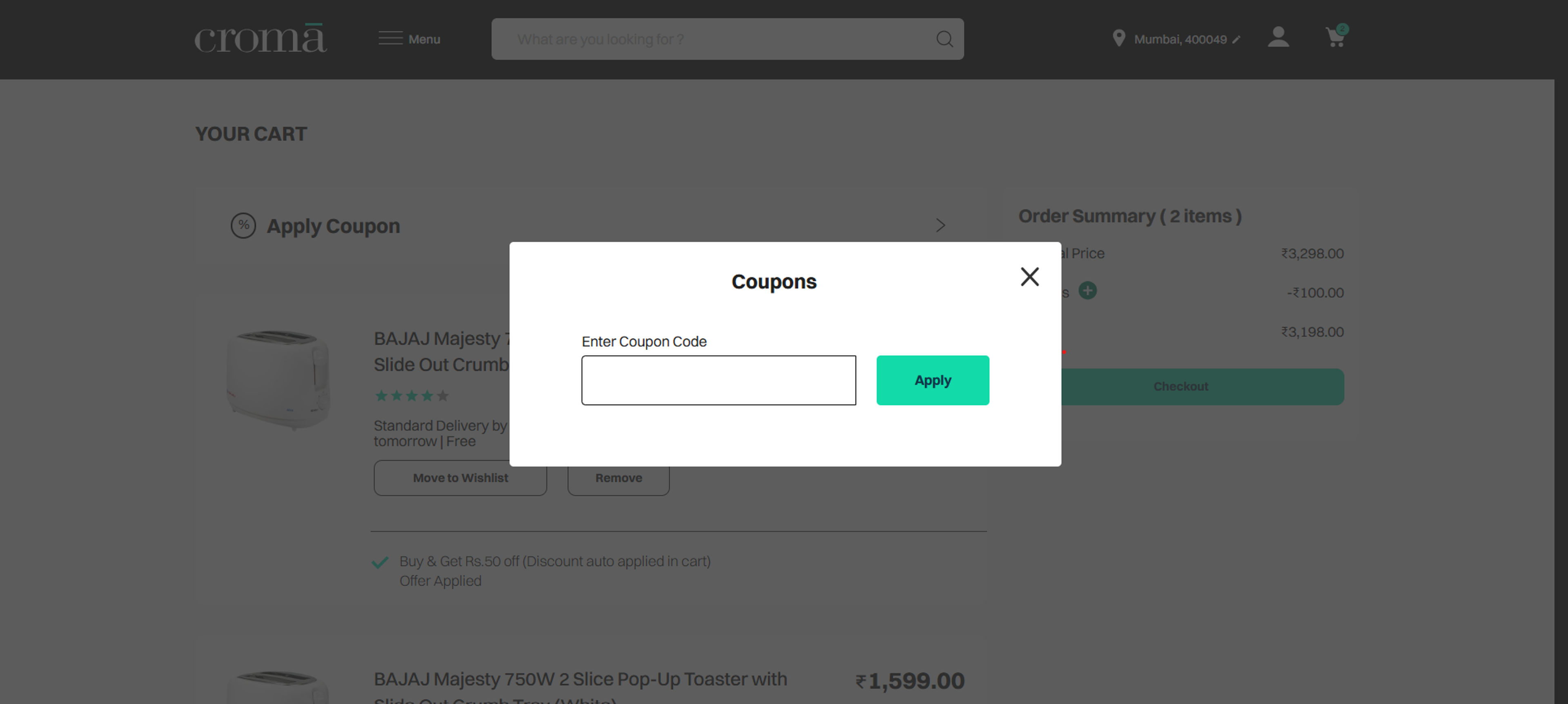 How to use coupon for Croma