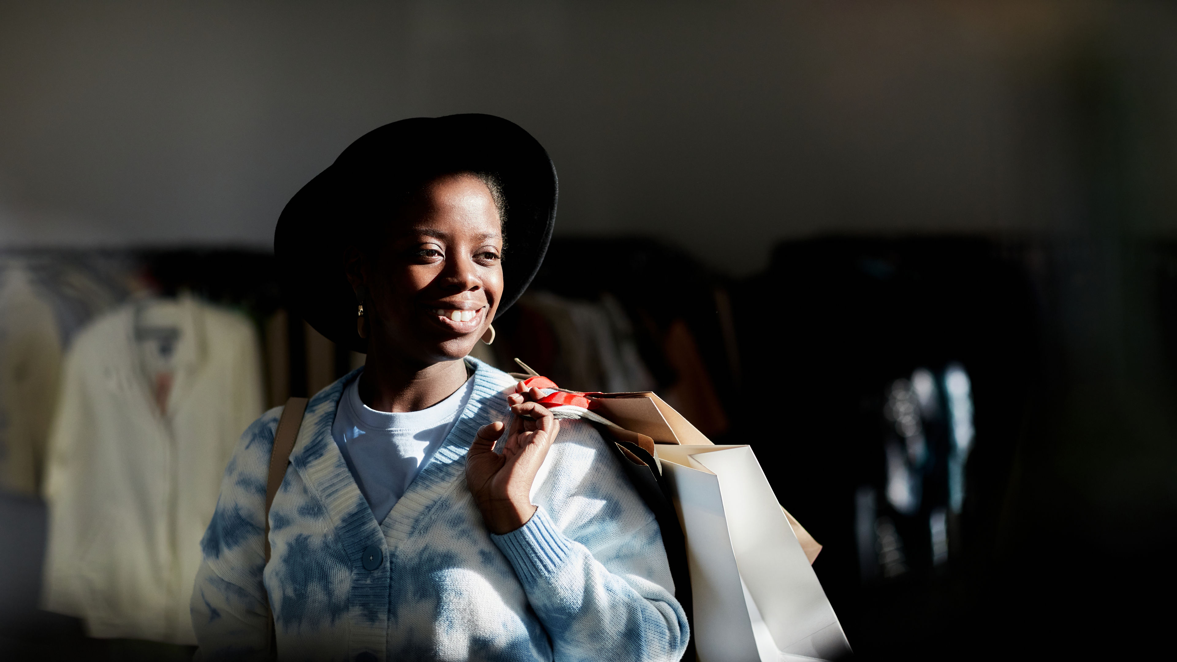 A woman with shopping bags