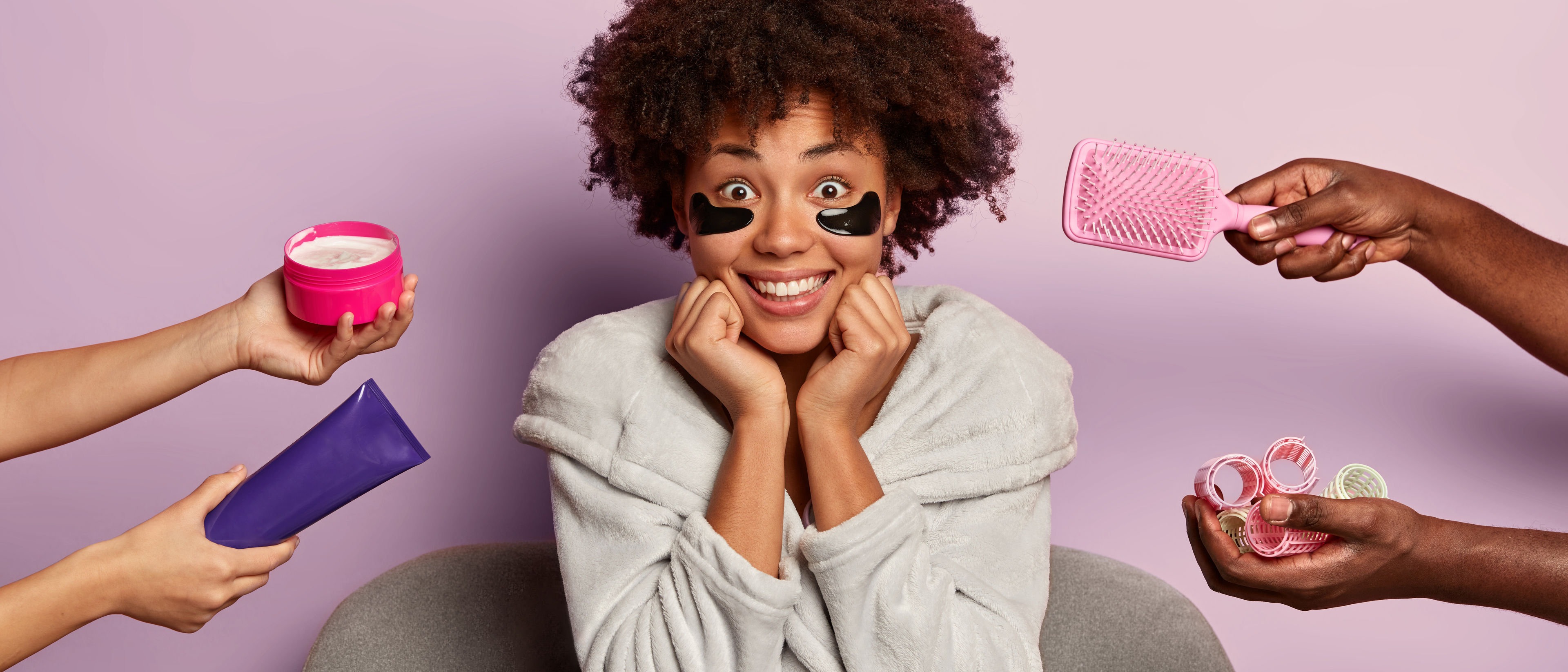 Woman with lots of beauty products