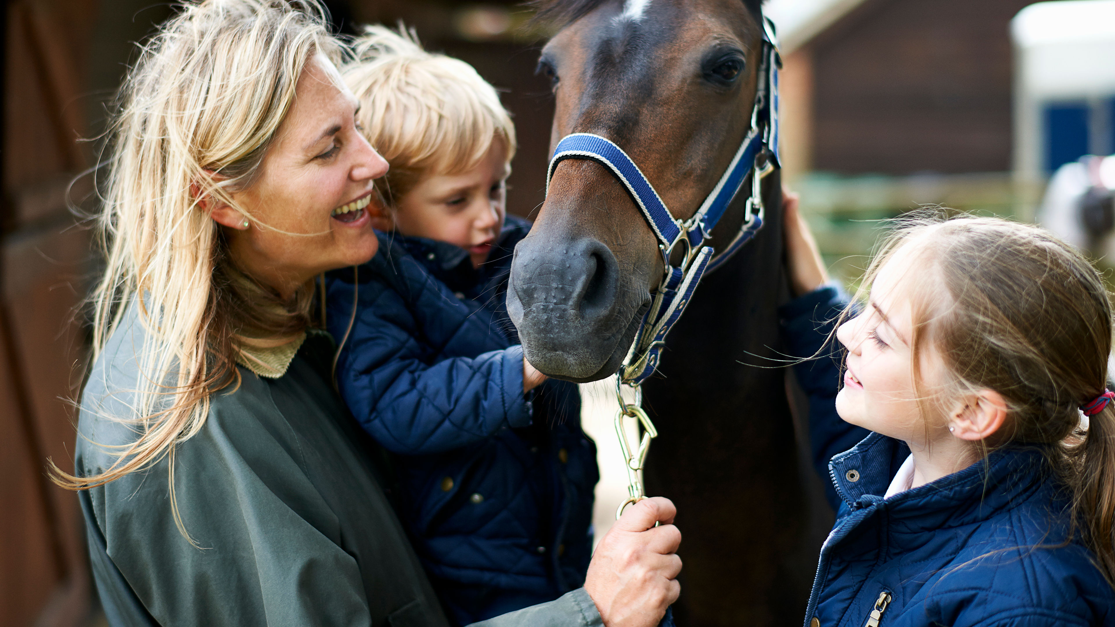 A family with a horse