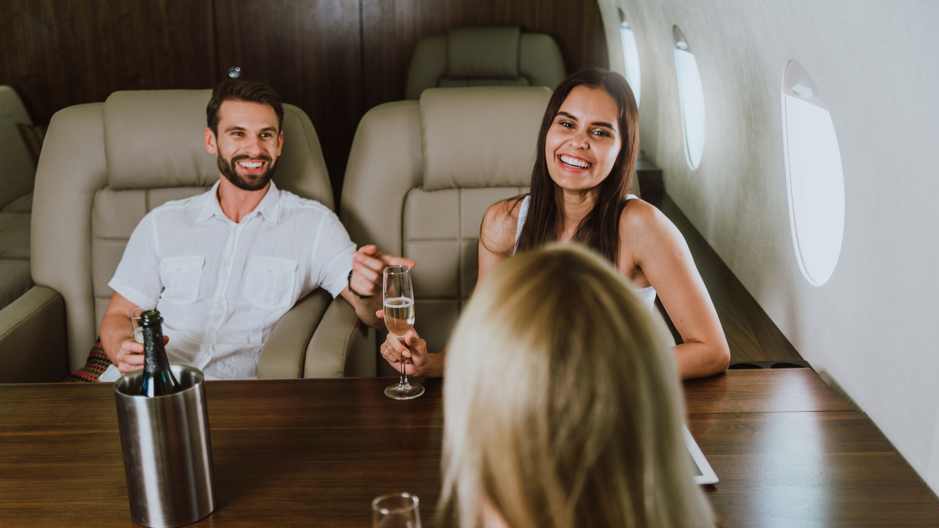 Group of friends going on vacation with a private jet